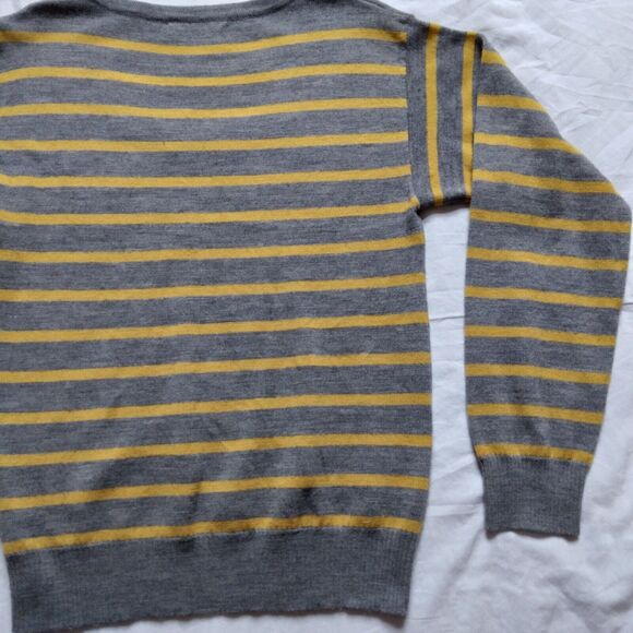 Brunella Gori Italian Merino Wool Yellow Gray Stripe Knit Sweater Y2K Grunge L - Picture 12 of 12